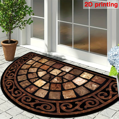 Door Mat Semi Circle Non-Slip | Luxury Velvet Entryway Living Room