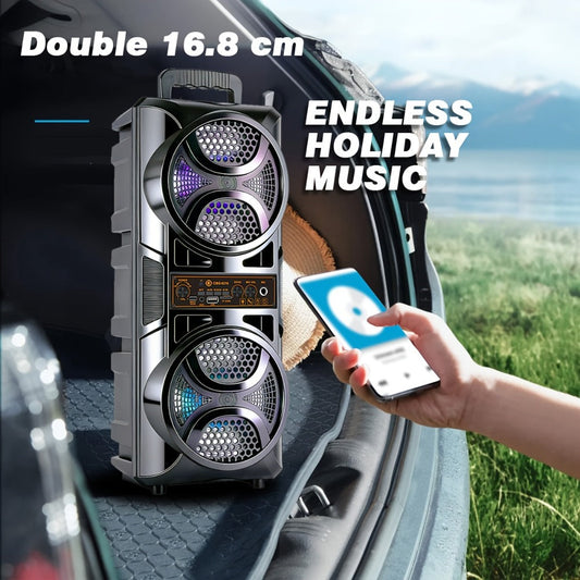 1200W PA Bluetooth Speaker with Wired Microphone & LED Lights – Portable Rechargeable Wireless Speaker, Supports AUX, USB & FM Radio, Ideal for Parties, Outdoor Events & Holiday Gifts