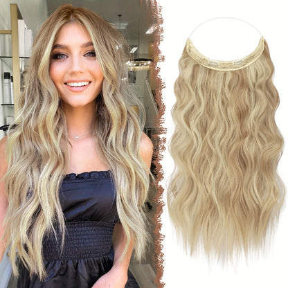 Hair Extensions Wavy 18-Inch Synthetic Halo Weft with Clear Wire, Two Clips and Ten Color Options