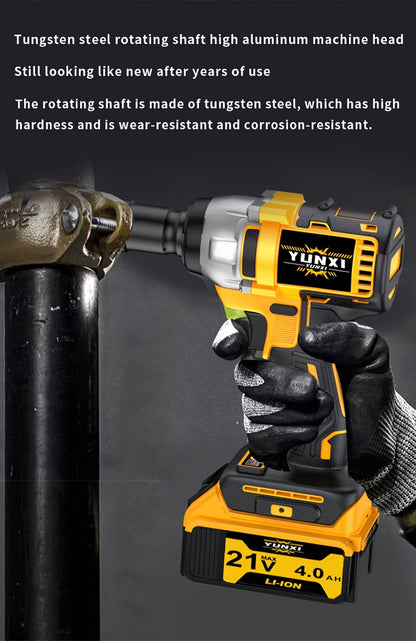 Power Tools YUNXI 21V Brushless Cordless Impact Wrench Kit with 4000mAh Battery and Configurable Accessories