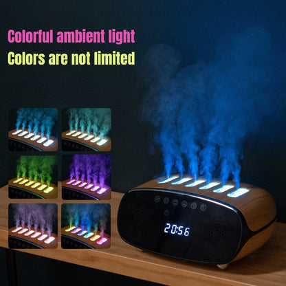 Humidifier with Bluetooth Speaker, LED Display & Alarm Clock - High Mist Output, Remote Control, Wood Grain Cool Mist Humidifier for Bedroom, Living Room & Home Office Decor