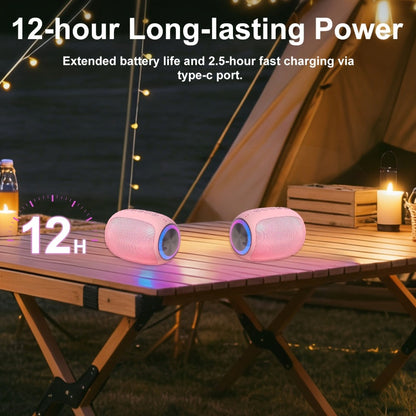 Portable Bluetooth Speaker Foubeak Pink Dual-Speaker Model with Colored LED Lights and Rechargeable Battery