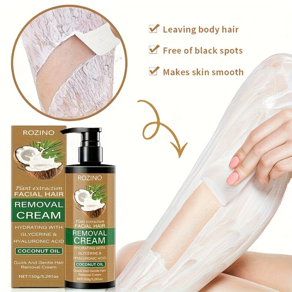 Hair Removal Cream ROZINO 150g Coconut Oil Pump Bottle with Carton for External Body Grooming