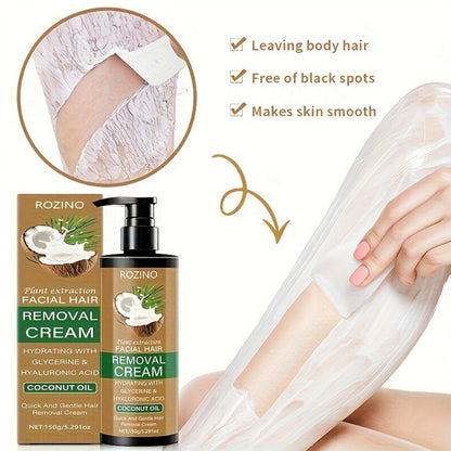 Hair Removal Cream ROZINO 150g Coconut Oil Pump Bottle with Carton for External Body Grooming