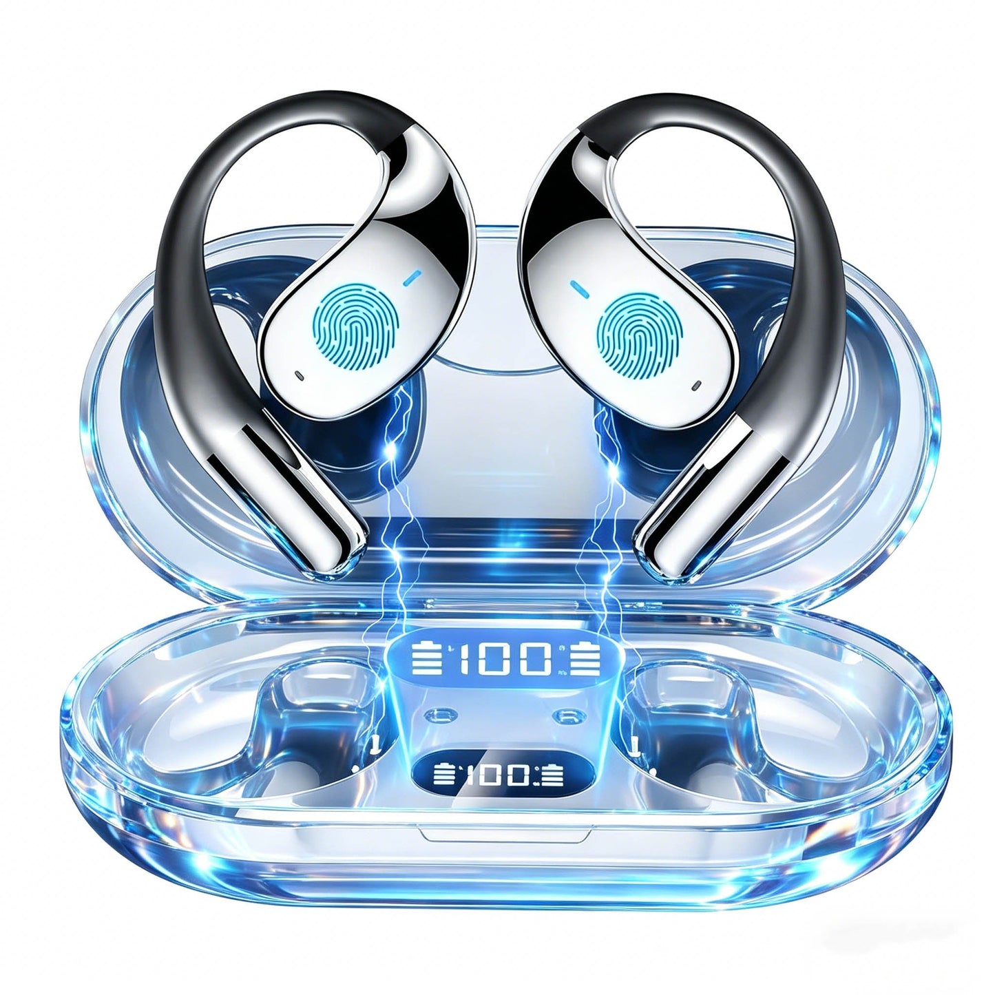 Bone Conduction Headphones Bluetooth 5.4 Open Ear Sport Earbuds 80H Battery LED Display Stereo Bass Noise Canceling Mic Type-C Charging Gift for Dad Men Women Running Cycling