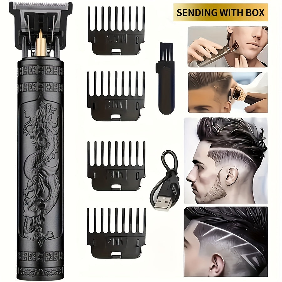 Retro T-Blade Wireless Hair Clipper for Men — Vintage Design Electric Trimmer Set with LED Display USB Charging Multiple Accessories, T9 T10 Models Bronze Gold Black, Grooming Gift for Him