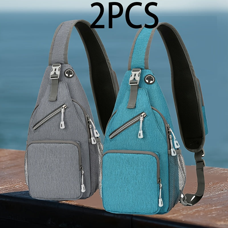 Sling Bag Two-Pack in Light Gray and Navy Oxford Cloth with Crossbody Chest Carry and Zipper Closure