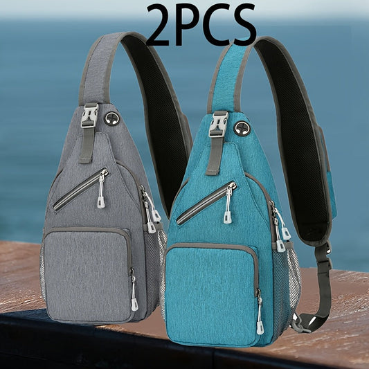 Sling Bag Two-Pack in Light Gray and Navy Oxford Cloth with Crossbody Chest Carry and Zipper Closure