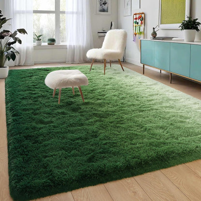 Area Rug Gradient Polyester Plush Mat in Seven Colors and Three Machine-Washable Room Sizes