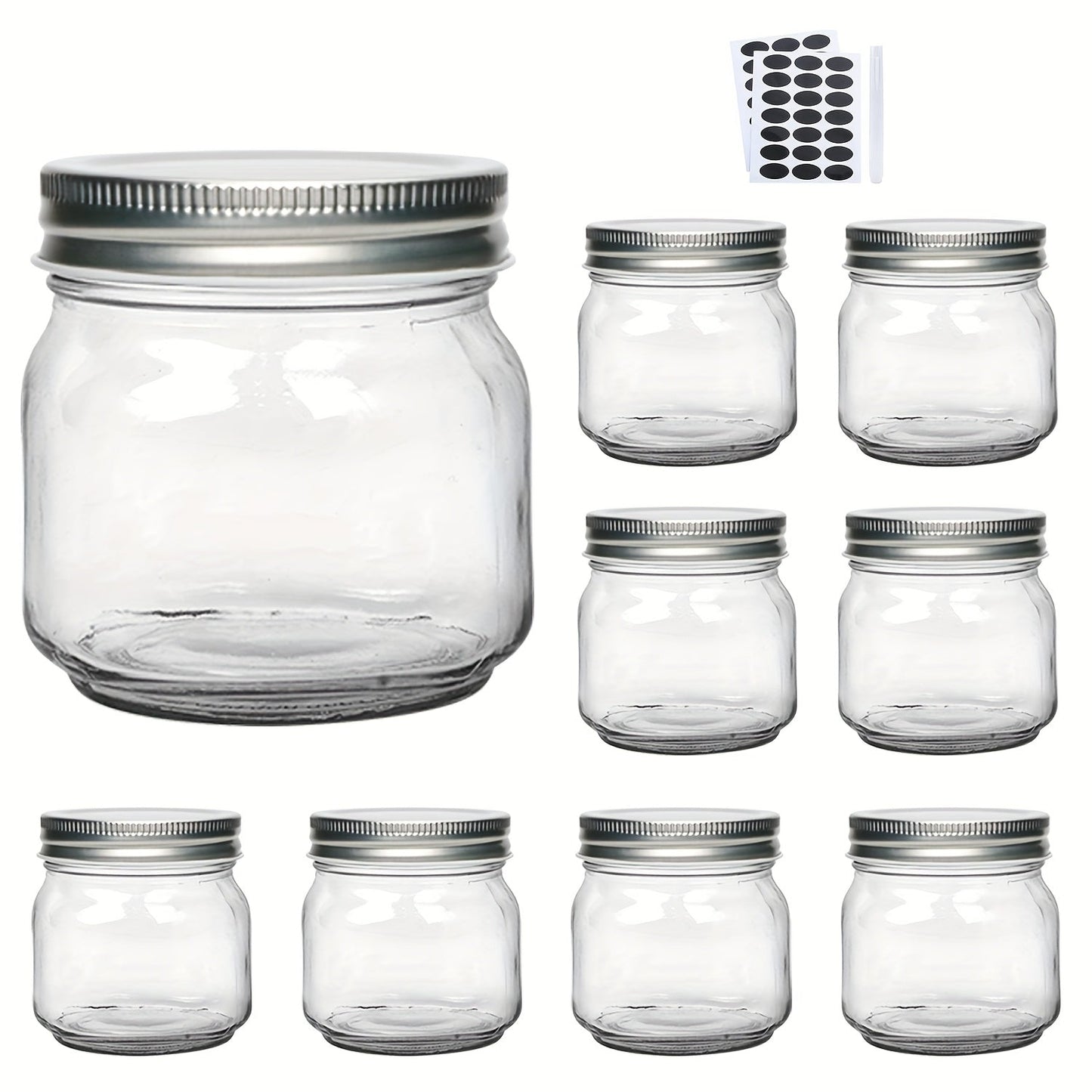 8 oz Glass Mason-Style Storage Jar Multipacks with 9, 18, 27 or 36 Jars and Four Lid Configurations