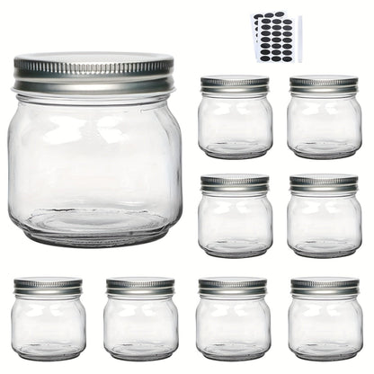 8 oz Glass Mason-Style Storage Jar Multipacks with 9, 18, 27 or 36 Jars and Four Lid Configurations