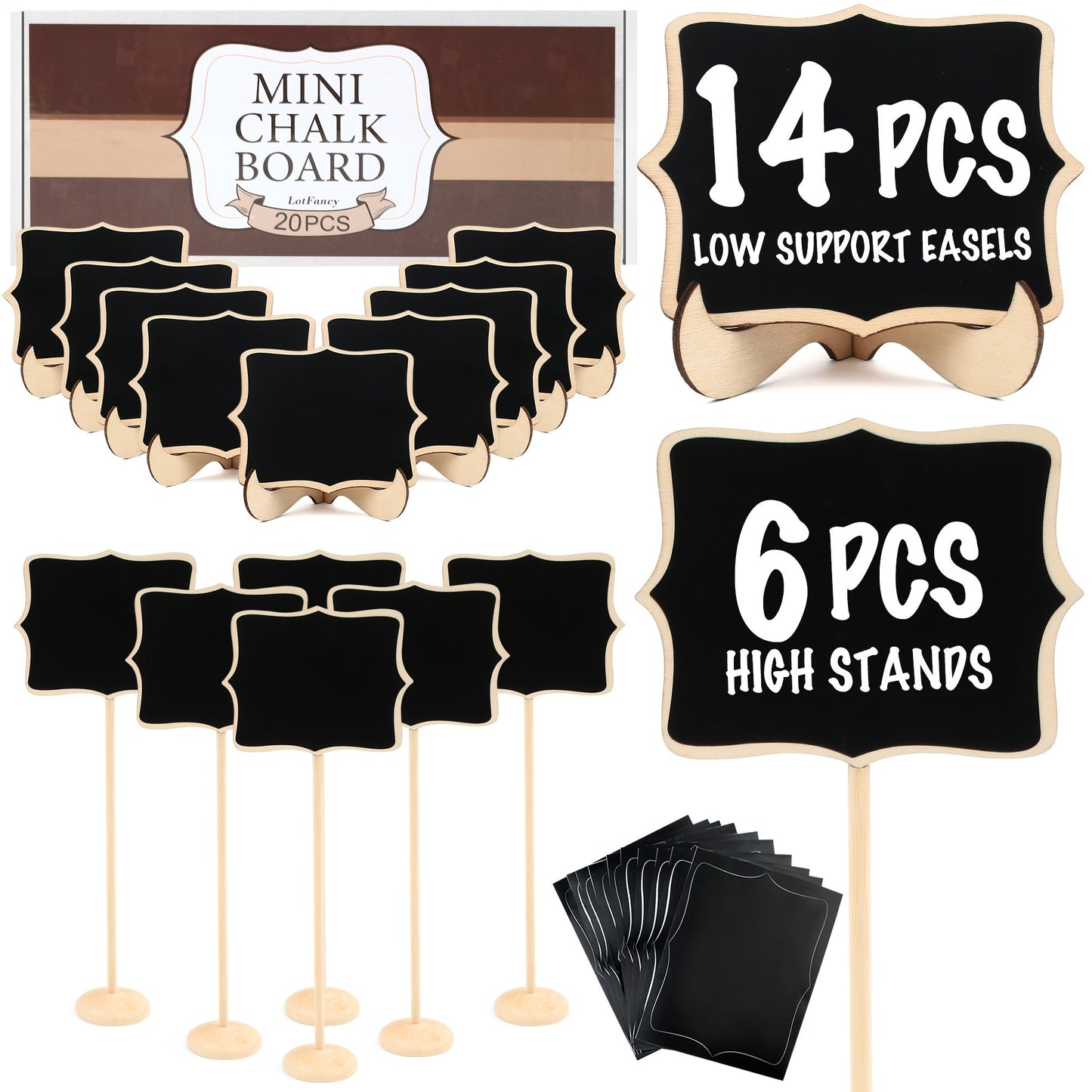 Mini Chalkboard Sign Party Supplies Pack with 20 Easel-Backed Buffet Labels in Two Heights