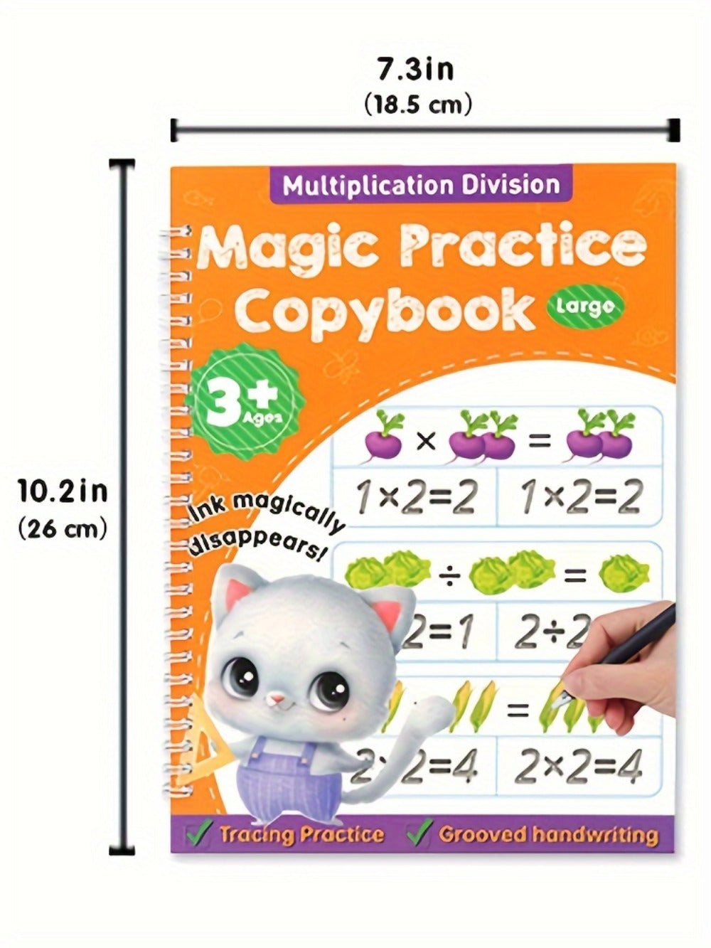 Magic Grooved Handwriting Practice Book for Kids Ages 3-8 — Reusable 5-in-1 Tracing Workbook for Letters Numbers Drawing Math, 3D Groove Pen Control Training with Grip Aids, 10.2×7.3 In