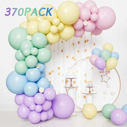 Pastel Balloon Set 370pcs – 10 & 5 Inch Macaron Latex Balloons with Wreath Kit for Birthday Party, Wedding, Graduation & Celebration Decorations