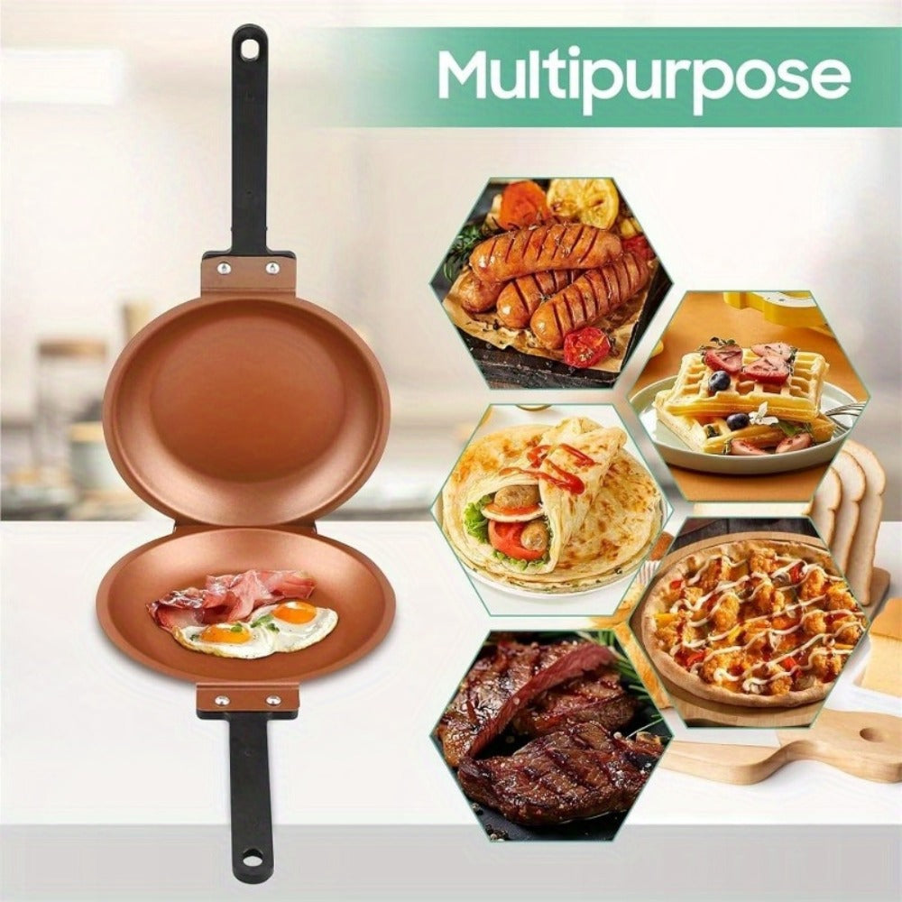 Reversible Non-Stick Pancake Skillet – Foldable Stainless Steel Flip Pan for Fluffy Pancakes, Omelettes & Frittatas | Dual-Sided Coating Dishwasher Safe Breakfast Cookware Pan