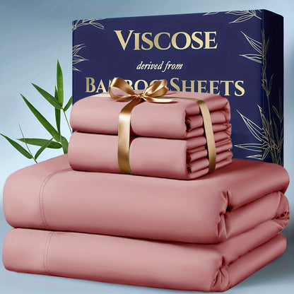 Viscose-from-Bamboo Four-Piece Sheet Set with Deep-Pocket Fitted Sheet, Twin to King Sizes and 12 Colors