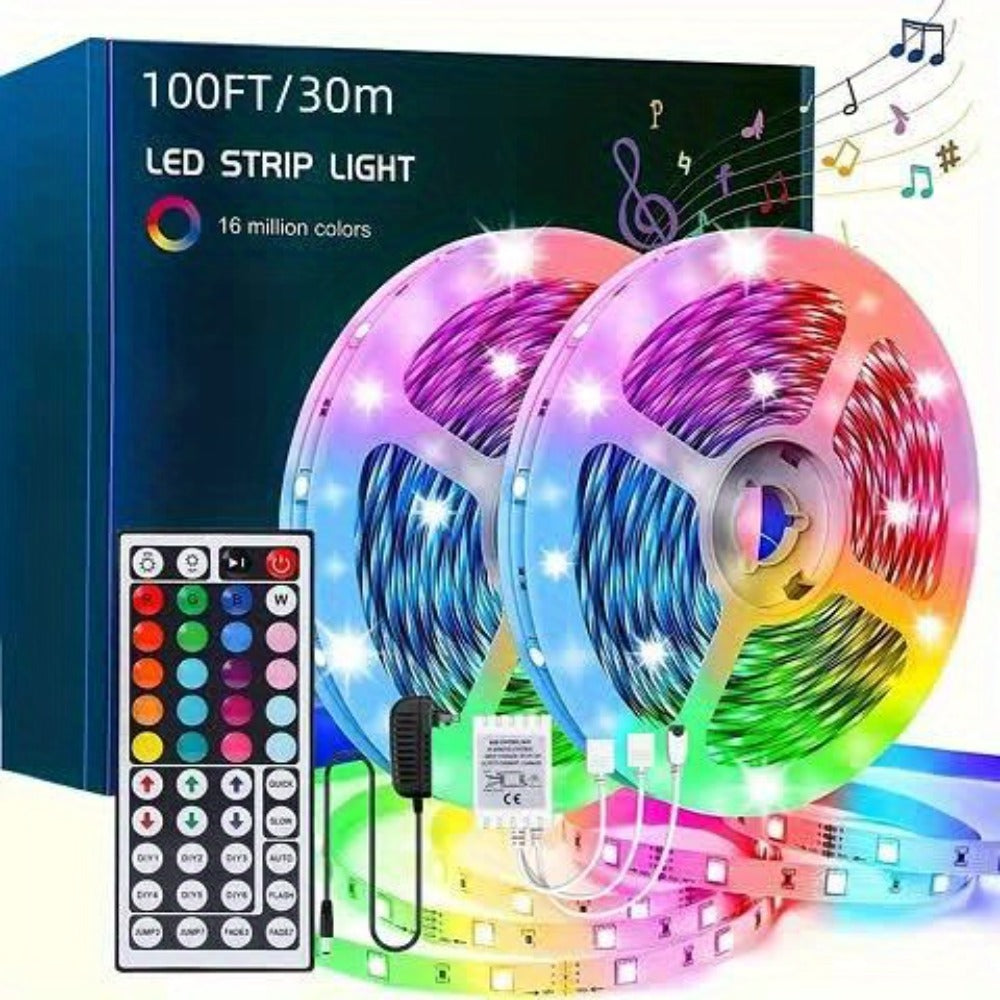 LED Strip Lights 100ft Color Changing with 44-Key Remote & Power Supply – RGB Light Strip for Bedroom Ceiling Living Room Festival Wedding Party Decor 30m