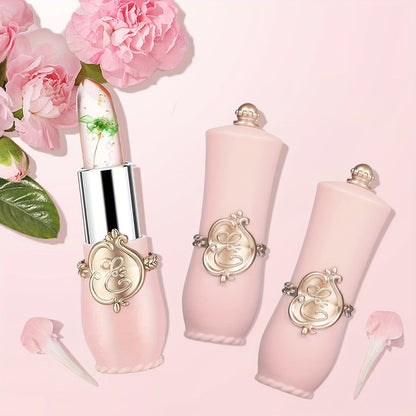 Color Changing Lip Balm Set 6PCS Flower Jelly Lipstick Thermostat Tinted Moisturizing Peach Flavor - Glossy Natural Look Lip Care Gift for Women Girls Pink Black