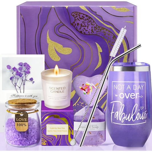 Spa Gift Basket for Women 10 Piece Luxury Self Care Kit with Tumbler Scented Candle Bath Bombs Lavender Birthday Mothers Day Gift for Mom Wife Sister Best Friend