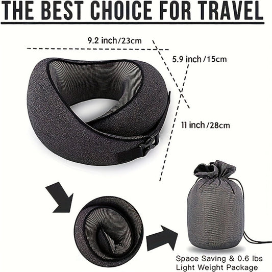 Memory Foam Travel Neck Pillow – Breathable Washable Cover for Airplane, Office, Car & Home Recliner
