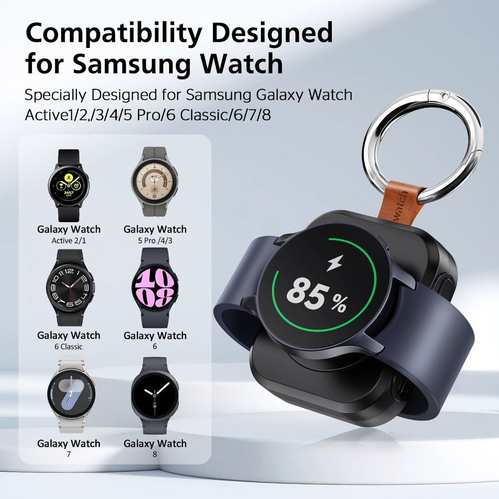 Samsung Galaxy Watch Charger Portable 1200mAh Wireless Fast Charging Power Bank Keychain Compatible Galaxy Watch 8 Ultra 7 6 Classic 5 Pro 4 3 Active 2 – Compact Travel Charger Black White