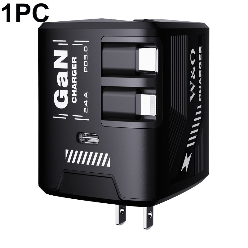 USB-C Wall Charger with Integrated Dual Cables in Single or Two-Piece Packs and Multiple Colors
