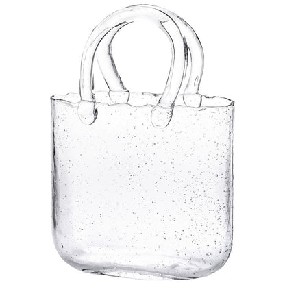 Clear Bubble Glass Purse Vase with Handbag Handles, 1- or 2-Piece Set and 10.4-Inch Height