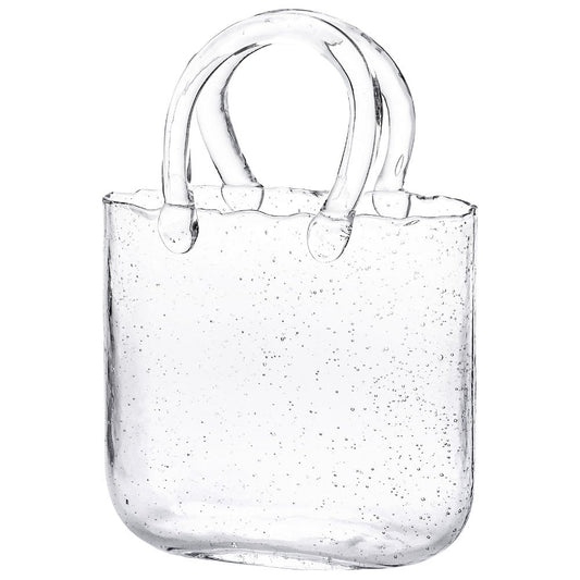 Glass Purse Vase for Flowers – Handbag Shape Clear Decorative Flower Vase, Home Table Decor, Gift