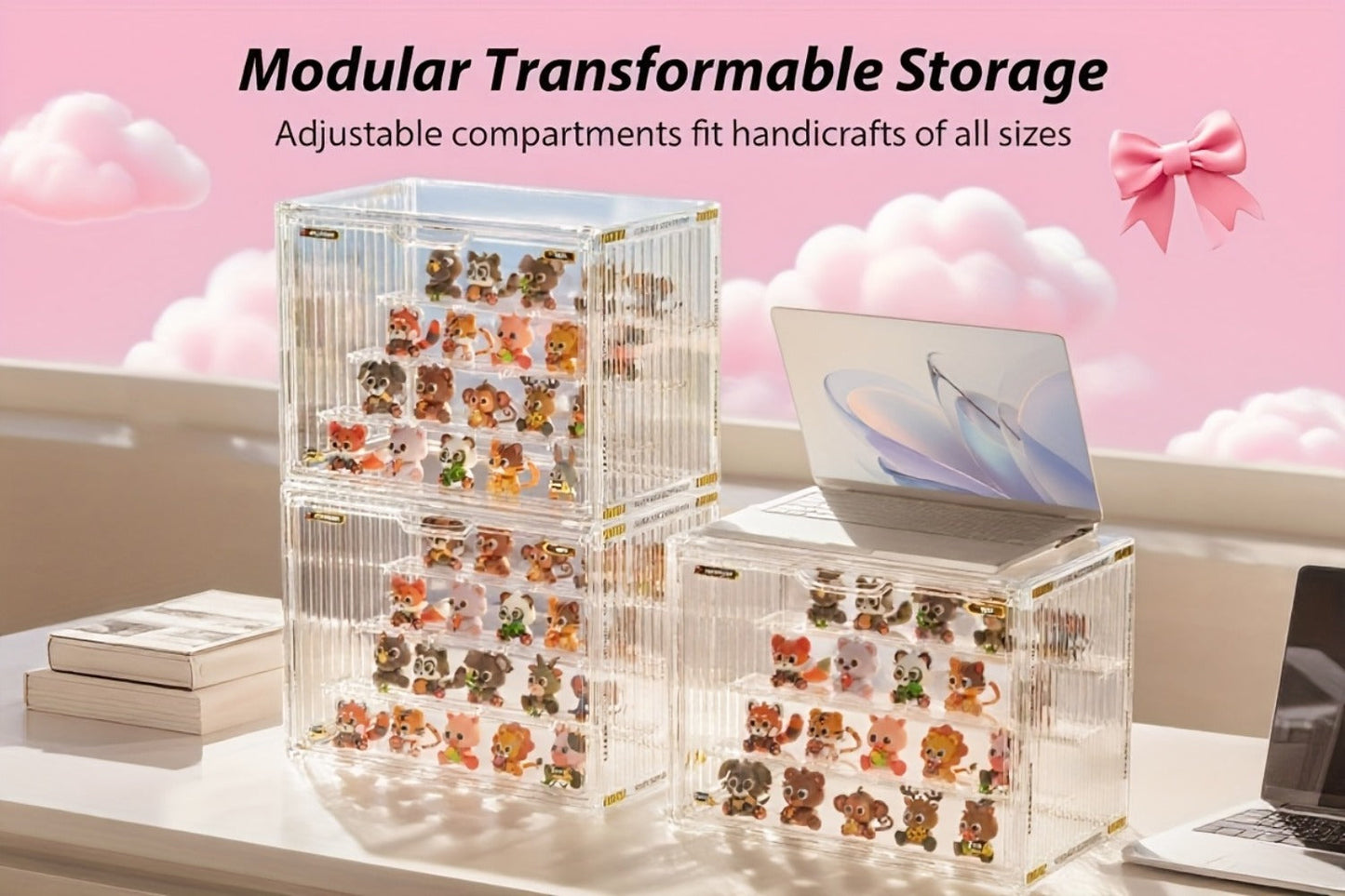 Large Four-Tier Clear Acrylic Figure Display Case with Magnetic Door and Stackable Desktop Design