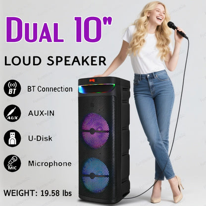 Portable Bluetooth Speaker Party Boombox with Dual Subwoofers, RGB, TWS and Up to 20 Hours Playback