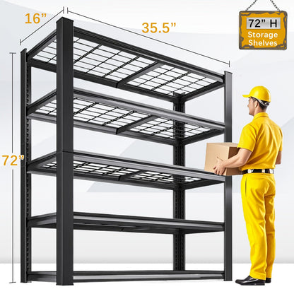 2500LBS Garage Storage Shelves Adjustable Metal Shelving 72" – Upgrade Double Layer Column Commercial Grade Utility Rack | 5-Tier Steel Shelf for Warehouse, Basement, Kitchen & Pantry | 35.5"W × 16"D × 72"H Black