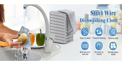 Stainless Steel Kitchen Scrubber Wire Cleaning Cloth Scratch Resistant Reusable Dish for Home Cooking, Dining and Outdoor Meals
