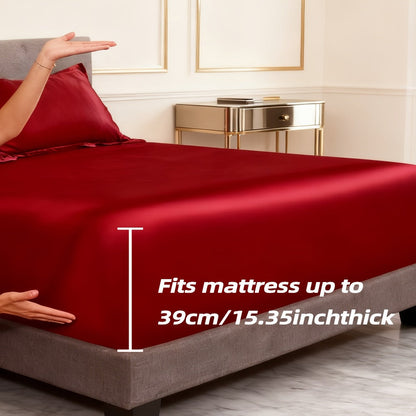 Satin-Style Fitted Sheet Set with Pillowcases in Eight Colors and Twin, Full, Queen or King Sizes