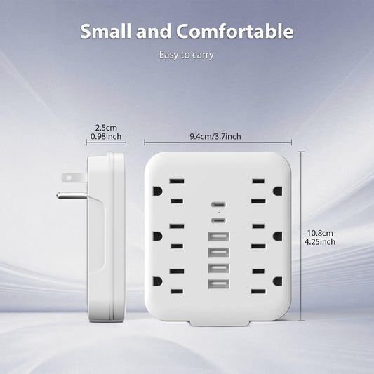 Power Strip Compact 12-in-1 Outlet Extender with 6 AC Outlets, 4 USB-A, 2 USB-C and Black or White Finish