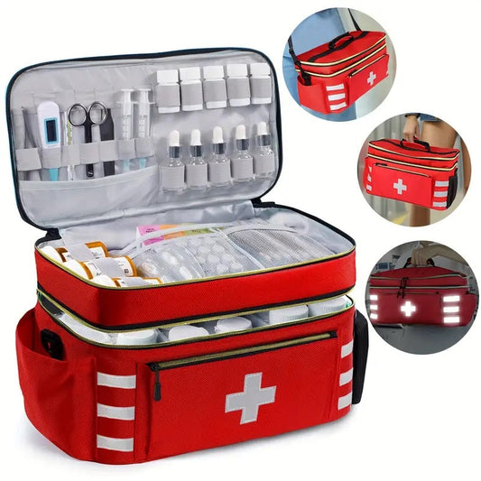 Medicine Storage Bag Organizer – Household First Aid Kit Bag, Portable Medicine Cabinet Basket with Compartments for Home, Travel & Emergency