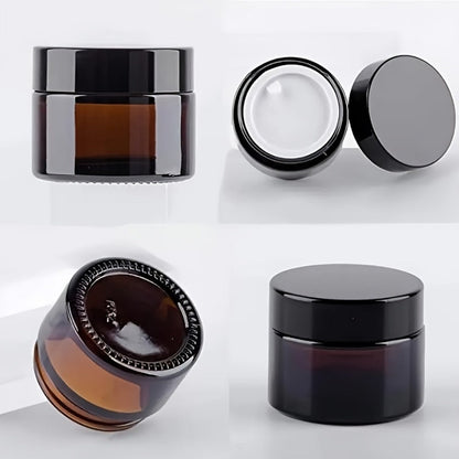 Brown Frosted Glass Jars with Lids 24 Pack – 2 oz Amber Glass Cosmetic Containers with Spoons & Labels, Non-Slip Base, UV-Protective Storage for Face Cream, Lotion, Body Butter, Candle Making & DIY Skincare