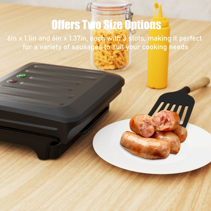 Hot Dog Roller Sausage Grill Machine 6-Slot Electric with Non-Stick Plate, Drip Tray & Cord Storage for BBQ Parties