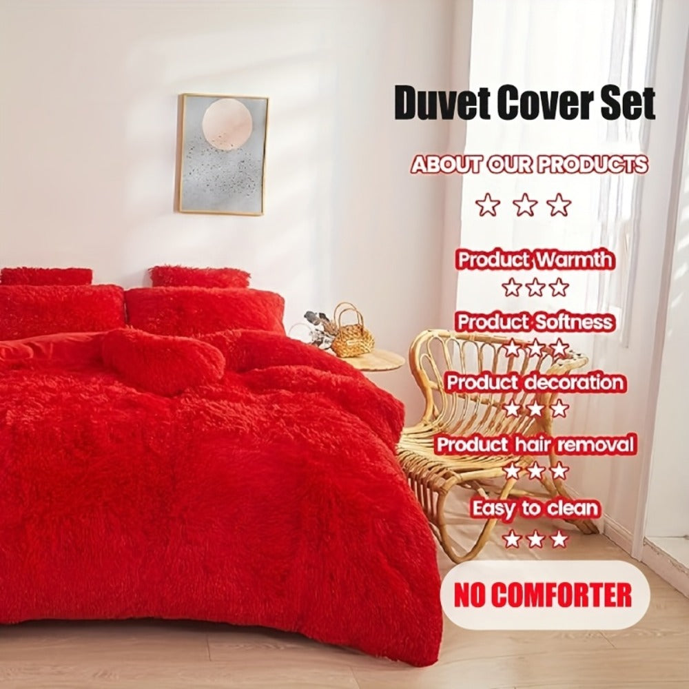 Plush Four-Piece Duvet Cover Set with Bed Sheet, Two Pillowcases, Queen or King Size and Eight Colors
