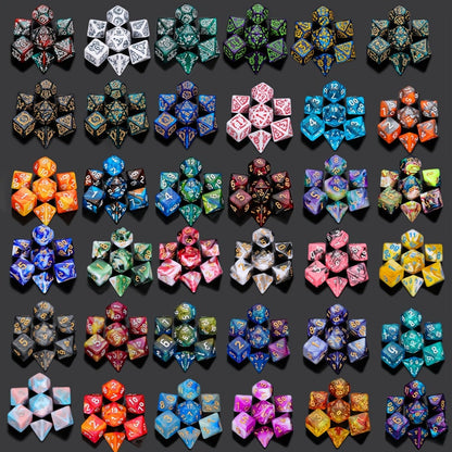 Mystery Seven-Piece Polyhedral Dice Blind Pack with Assorted Color and Pattern Surprise for Tabletop Games