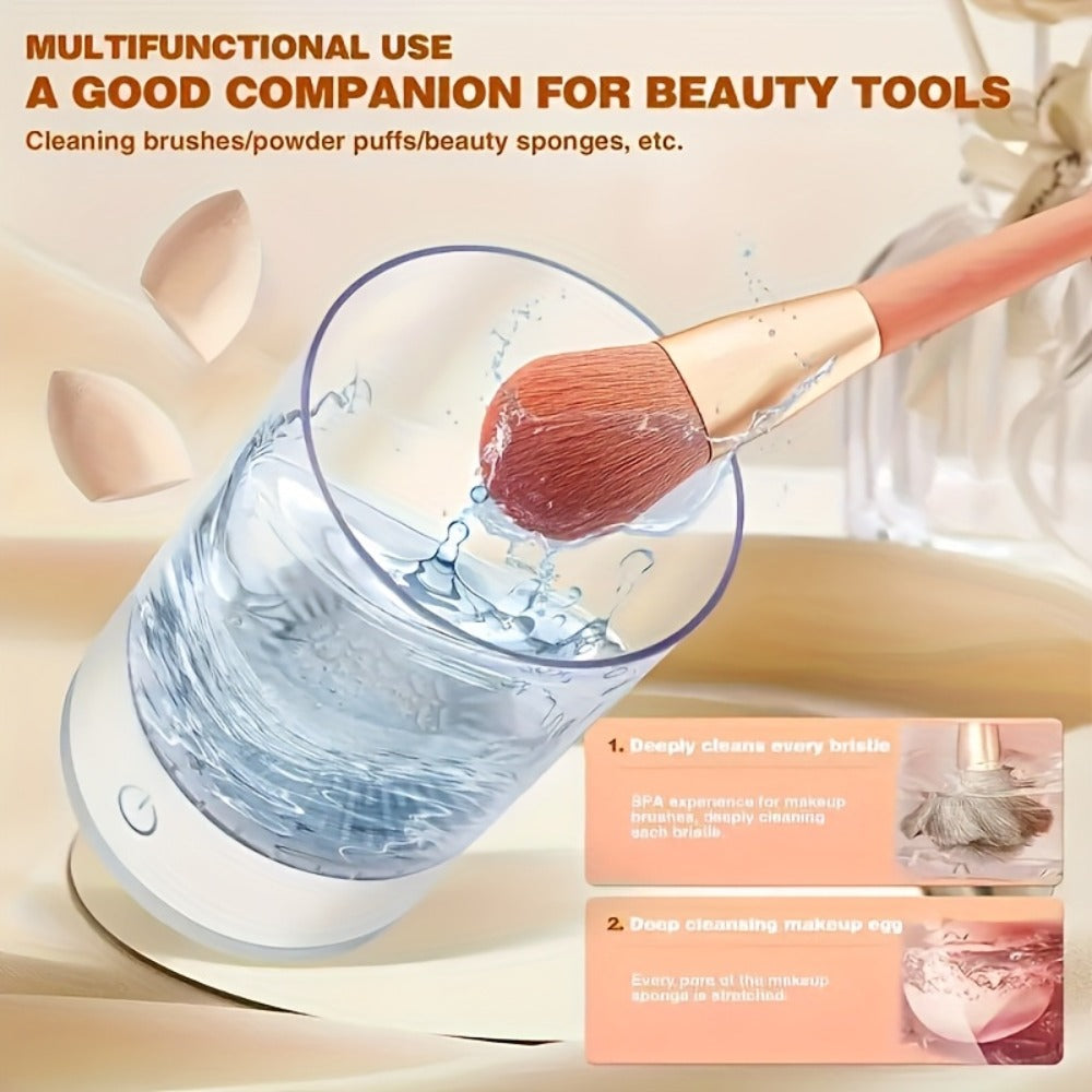 Electric Makeup Brush Cleaner and Dryer with USB Power, Automatic Spinner and Clear Dual-Section Holder