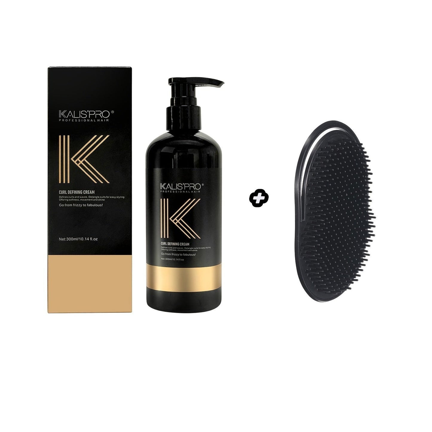 Curl Defining Cream with Detangling Brush Set 10.14 oz — Anti-Frizz Curl Enhancer, Long-Lasting Bouncy Curls, Non-Sticky Lightweight Hold, Salon Quality for Curly Wavy & Coily Hair, Women & Men