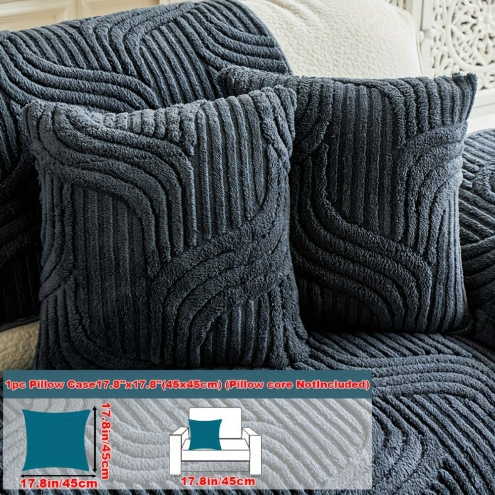 Sofa Cover Wave-Texture Plush Panels for 2 to Large 4-Seater Sofas, Armrest or Pillowcase Options