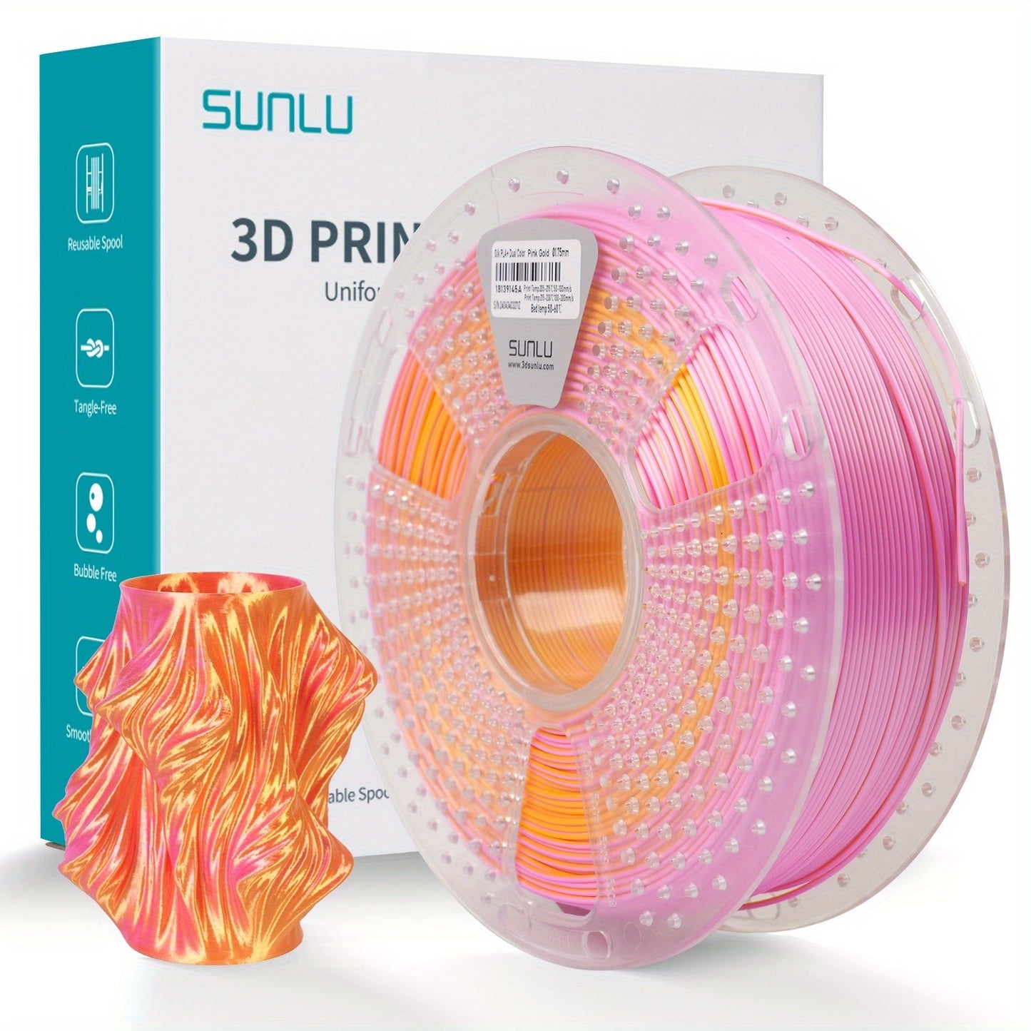 Dual Color Silk PLA Plus Filament 1.75mm 1kg – Shiny Gradient Texture High Toughness Low Shrinkage ±0.02mm 3D Printing Filament 2.2lb | Smooth Surface PLA+ for FDM 3D Printers Decorative Prints Gifts