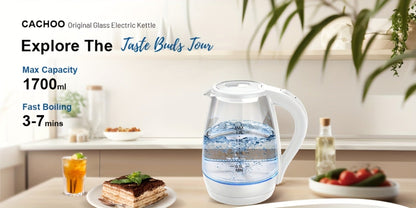 Glass Electric Kettle 1200W Borosilicate with Blue LED Glow - 57.48oz 1.7L Fast Boil BPA-Free Auto Shut-Off Boil-Dry Protection, Transparent Electric Tea Kettle for Home Office RV Camping Kitchen Gift