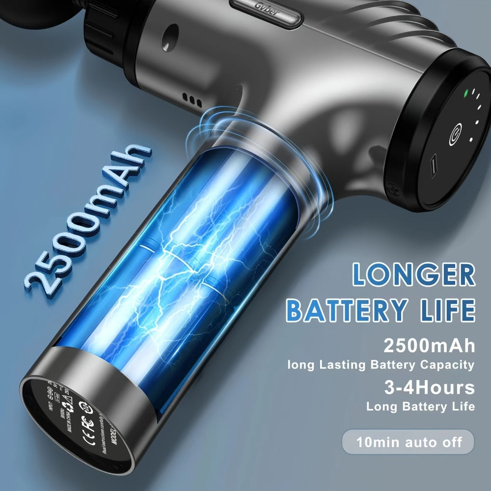 GVBER Handheld Massage Gun in Black with Six Interchangeable Heads, Rear Display and USB-C Charging Port