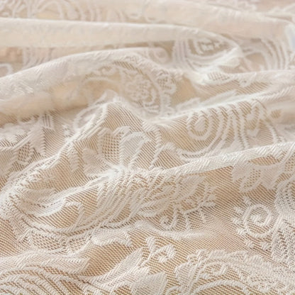 Floral Phoenix-Tail Lace Curtain Panel with Rod-Pocket Header, Three Colors and Four Length Options