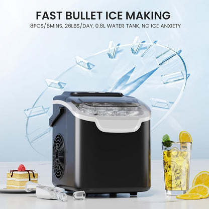Countertop Bullet Ice Maker with 26 lb Daily Label, Cleaning Cycle and Four Color Selections