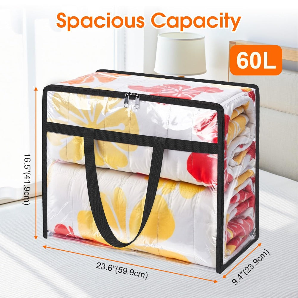 Storage Bag Set, 8-Pack Clear PVC 15.85-Gallon Closet Organizers with Black Trim, Zippers and Carry Handles
