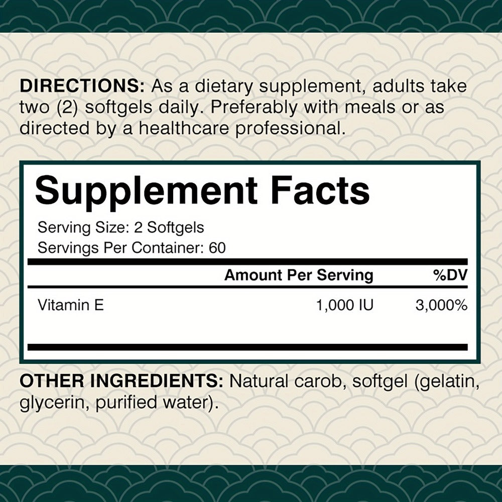 Vitamin E 1000IU Softgels 120 Count High Potency Antioxidant Supplement for Hair, Skin, Nails & Eye Health – Gluten-Free Immune Support 120-Day Supply for Women & Men