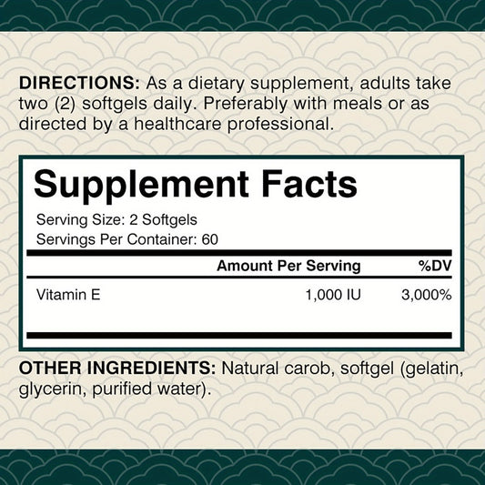 Vitamin E 1000IU Softgels 120 Count High Potency Antioxidant Supplement for Hair, Skin, Nails & Eye Health – Gluten-Free Immune Support 120-Day Supply for Women & Men